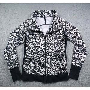 Lululemon Jacket Womens Size 6 Black White Floral Cozy Cuddle Up Full Zip